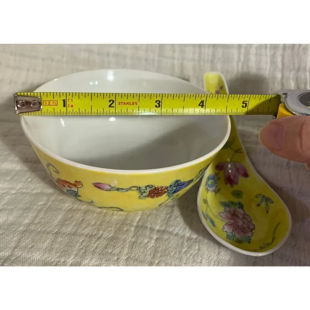 Vintage, Chinese, Porcelain Bowl with Spoon